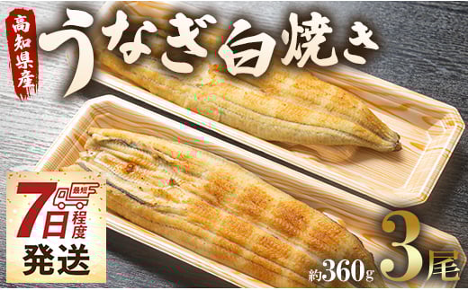うなぎ屋きた本 うなぎ白焼き120g 3尾セット(無頭) 7日程度 un-0018