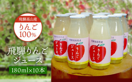 飛騨高山産りんご１００％飛騨りんごジュース 180ml×10本入り ｜ 飛騨りんご リンゴ 林檎 Apple 飲み物 飛騨高山 亀原果樹園 AN001