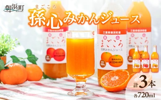 御浜柑橘の孫心みかんジュース[果物 フルーツ みかん みかんジュース オレンジジュース ジュース セット 詰め合わせ 3本 まごころ 三重県 御浜町]
