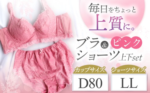 ブラ＆ショーツ 上下セット ピンク D80＆ショーツ LL | 女性用下着 レディース ブラ＆ショーツ ブラ ショーツ ピンク 上下セット 君津市 きみつ 千葉県 2281707 - 千葉県君津市