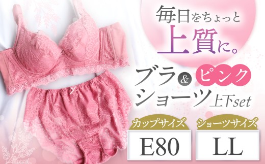 ブラ＆ショーツ 上下セット ピンク E80＆ショーツ LL | 女性用下着 レディース ブラ＆ショーツ ブラ ショーツ ピンク 上下セット 君津市 きみつ 千葉県