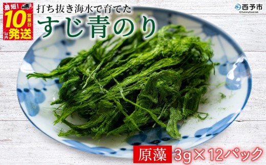 ＜打ち抜き海水で育てた「すじ青のり」（原藻3g×12パック）＞ 甲殻類アレルギーフリー 色づけ 香りづけ お好み焼き たこ焼き 焼きそば おはぎ ピザ お吸い物 茶碗蒸し 佐藤真珠 愛媛県 西予市【常温】 279700 - 愛媛県西予市