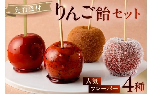[先行受付]AERIりんご飴セット:人気フレーバー4種 [りんご りんご飴 人気 フルーツ フレーバー プレーン 紅茶 シナモン ココナッツ スイーツ]