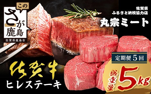 【定期便5カ月配送】佐賀牛ヒレステーキ200g×5枚 | 肉の女王 希少部位 感動 五感で味わう極上肉 ステーキ ヒレ 肉 牛肉 高級肉 国産 佐賀県 鹿島市 人気 送料無料 W-12