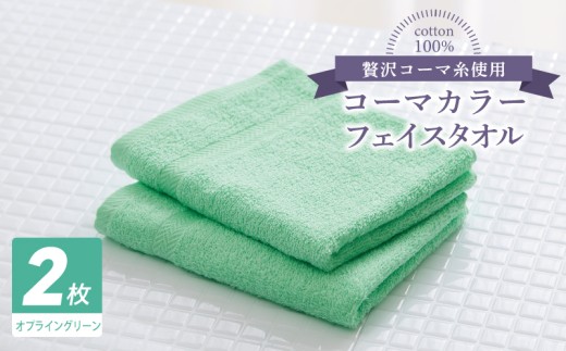コーマカラーフェイスタオル2枚(オプライングリーン) [泉州タオル 国産 吸水 薄手 普段使い 無地 シンプル 日用品]