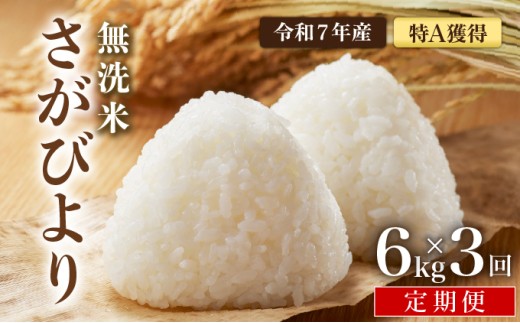 先行予約 [令和7年産] ＜定期便3回＞ 特A評価 さがびより 無洗米 6kg×3回 真空パック 1289208 - 佐賀県大町町