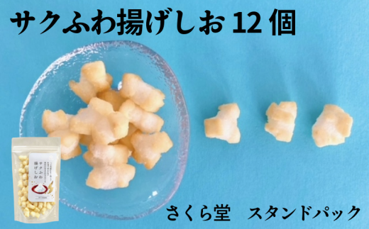 おかき サクふわ揚げしお 12個 さくら堂 スタンドパック さくら製菓 新潟 新発田 菓子 おかし お菓子 和菓子 しお シオ 塩 お塩 ソルト シンプル 塩味 深海塩 みしお ライス 米 お米 もち米 せんべい 煎餅 米菓 間食 おやつ ダイエット ヘルシー sds009