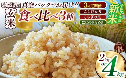 【定期便3回】栃木県産コシヒカリ・とちぎの星・にじのきらめき食べ比べ定期便セット2kg、4kg 先行予約 | 真空パック 白米 精米 栃木米 令和7年度新米 2025年度新米 ブランド米 選べる 新米 栃木県共通返礼品 特産品 栃木県 下野市 送料無料