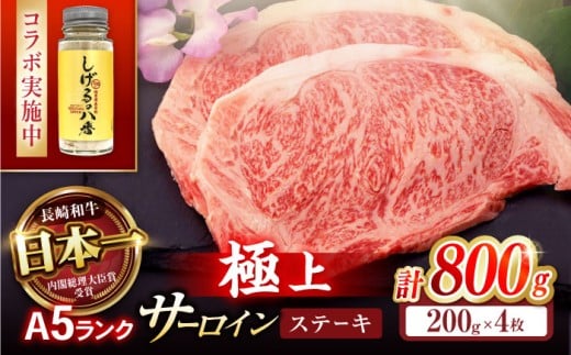 【コラボ実施中】長崎和牛 サーロインステーキ 800g (200g×4枚) / サーロイン さーろいん サーロインステーキ ブロック A5 希少部位 A5 / 諫早市 / 野中精肉店 [AHCW030]