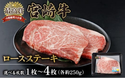 [KU309-1〜KU309-4] [選べる容量]宮崎牛ロースステーキセット 計250g〜1kg