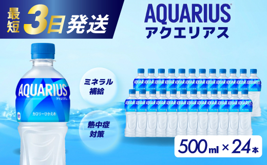 アクエリアス PET 500ml×24本(1ケース) 最短3日で発送 スポーツドリンク スポーツ飲料 清涼飲料水 水分補給 ペットボトル 箱買い まとめ買い 014016 776713 - 広島県三原市