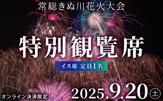 常総きぬ川花火大会特別観覧席イス席（定員1名）※オンライン決済限定※ 令和7年9月20日(土)開催｜花火大会 観光 旅行 体験 イベント 観覧券 常総 常総市 鬼怒川 きぬ川 茨城 2181907 - 茨城県常総市
