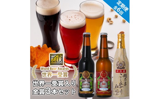 ビール スワンレイクビール 6回定期便 世界一金賞受賞入り 金賞3本セット 阿賀野市 新潟県 阿賀野 クラフト 飲み比べ クラフトビール 地ビール ビール お酒 酒 詰め合わせ 1S11041