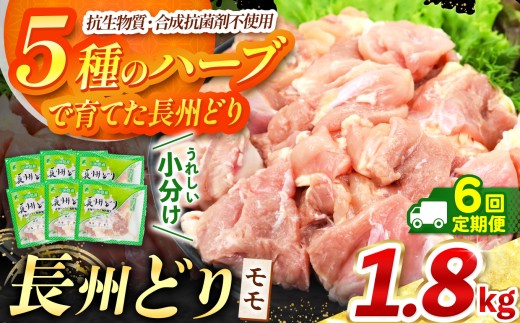 【 定期便 6回 】長州どり もも 切り身 合計 1.8kg ( 300g × 6パック) ｜ 長州 鶏 とり 鶏肉 もも 肉 にく 切り身 ハーブ 大容量パック 小分け 唐揚げ 焼き鳥 特産品 美祢市 山口県 美祢 秋吉台 定期便 1.8kg