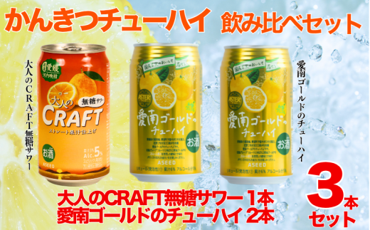 柑橘チューハイ 飲み比べセット サワー 1本 チューハイ 2本 計3本 350ml 大人のCRAFT無糖サワー 愛南ゴールドチューハイ 飲み比べ チューハイ サワー 詰め合わせ お試し 試供品 5000円 少量 柑橘 酒 アルコール 無糖  酎ハイ クラフトサワー 河内晩柑 果実 フルーツ  愛南ゴールド アシード アスター 缶 愛媛県 愛南町 うさぎ堂