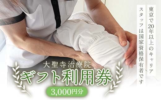 大聖寺治療院 3,000円分ギフト利用券 マッサージ 鍼灸 治療 整体 疲労回復 プレゼント 癒し F6P-2796