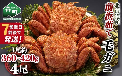 【7営業日前後で発送】北海道 毛ガニ 容量が選べる 前浜茹で毛がに 約360g～420g 4尾 かに カニ 蟹 ガニ がに 森町 毛蟹 毛かに 毛がに 毛カニ 毛ガニ mr1-1035