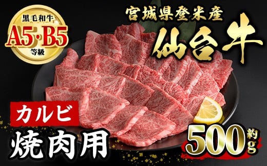 仙台牛 カルビ 焼肉用 約500g 登米市産 牛肉 お肉 にく 宮城県産 国産【有限会社小竹精肉店】tm016 690367 - 宮城県登米市