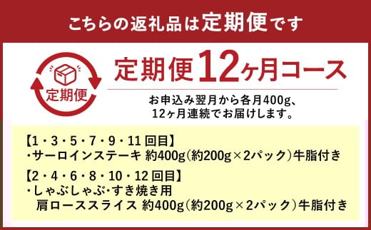 【定期便12か月】岡山 黒毛和牛 美星牛 A4等級以上 牛脂付き 12か月定期便 合計約4800g