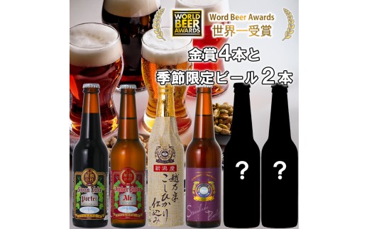 ビール スワンレイクビール  世界一金賞受賞入り 4種＆季節限定ビール6本セット 阿賀野市 新潟県 阿賀野 クラフト 飲み比べ クラフトビール 地ビール ビール お酒 酒 詰め合わせ ギフト プレゼント 贈答 贈り物 お中元 お歳暮 のし対応 熨斗 1S18018