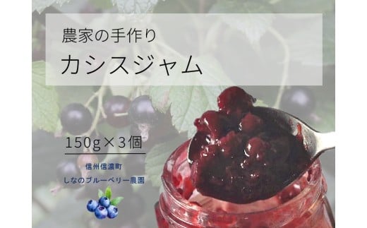 しなのブルーベリー農園「カシスジャム」 150g×3個セット　アントシアニンやクエン酸、カリウムなど栄養豊富なカシスのジャム【長野県信濃町】