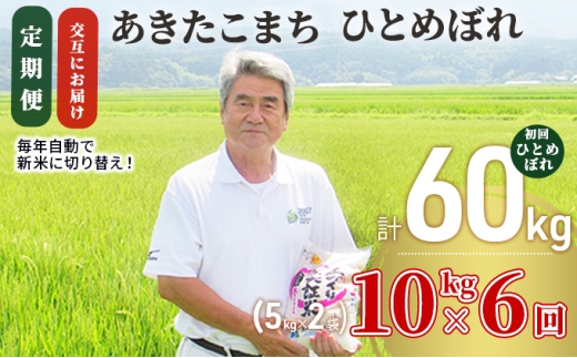 米 定期便 全6回【交互にお届け】ひとめぼれ ＆ あきたこまち 食べ比べ 10kg (5kg×2) ×6回 計60kg 令和7年産［2025年11月頃から出荷予定］初回ひとめぼれ