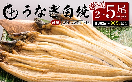 中村商店 うなぎ白焼セット 2尾〜5尾(計362g以上〜905g以上)特製たれ・お吸い物付