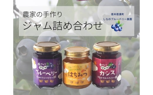 しなのブルーベリー農園「信濃町産ジャム詰め合わせ」 ブルーベリージャム150g、カシスジャム150g、ブルーベリの花の非加熱はちみつ160gの3個セット【長野県信濃町】