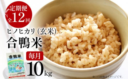 令和7年産 新米予約 合鴨米「ヒノヒカリ」（玄米・10kg）定期便12回コース 数量限定 ※令和7年10月スタートの定期便 BI07