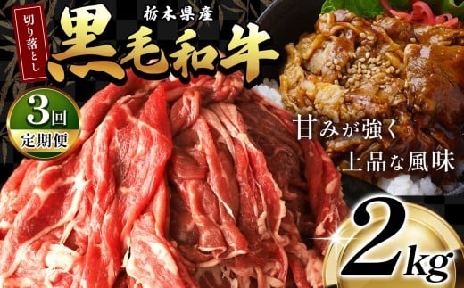 最高位賞を受賞！【定期便3回】栃木県産黒毛和牛切り落とし 2000g |定期便 3回 和牛切り落とし 黒毛和牛切り落とし 栃木県産黒毛和牛 すき焼き 牛丼 高級 ご褒美  ふるさと納税 送料無料 那珂川町 栃木県 2193540 - 栃木県那珂川町