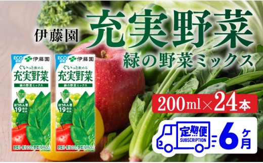 【6ヶ月定期便】充実野菜緑の野菜ミックス200ml×24本 【 全6回 伊藤園 飲料類 野菜ジュース 野菜 ジュース ミックスジュース 飲みもの 】