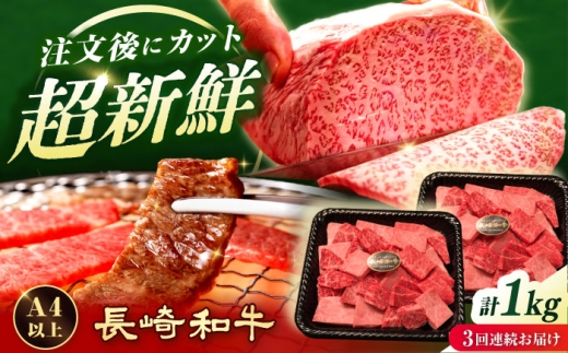 [3回定期便] [A4-A5] 長崎和牛 焼肉切り落とし 約1kg(500g×2パック)[形に訳あり]長与町/meat shop FUKU 