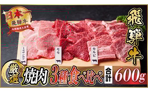 飛騨牛　焼肉厳選3種食べ比べセット(カルビ・トモサンカク・モモ)　約600g【1531174】 1422190 - 岐阜県羽島市