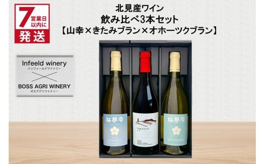 《7営業日以内に発送》北見産ワイン 飲み比べ3本セット（山幸×きたみブラン×オホーツクブラン） ( ワイン 赤ワイン 白ワイン 熟成白ワイン セット 飲み比べ 山幸 きたみブラン オホーツクブラン ギフト 贈り物 )【186-0007】