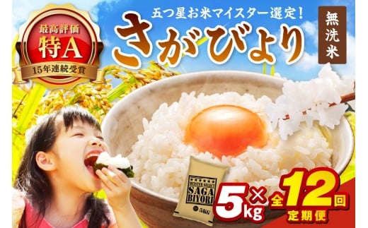 令和7年産 【定期便】《無洗米》さがびより ５kg×12回　999-B791