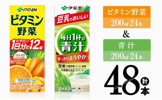 ビタミン野菜(紙)24本＋青汁(紙)24本【 伊藤園 飲料類 野菜 ミックス 青汁 ジュース セット 詰め合わせ 飲みもの 】