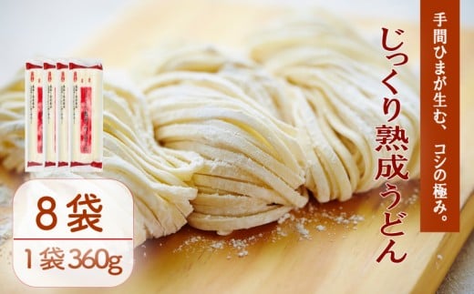 じっくり熟成うどん 360g×8袋 うどん 麺  乾麺 備蓄 手軽 簡単 保存食 小麦粉 こむぎこ 巻取り熟成製法 製法 熟成 歯ごたえ コシ こだわり アレンジ 旨み 美味しい 巻取り熟成製法 うどん麺 ご当地 グルメ 麺類 常温 千葉県 旭市 大新食品株式会社 dss038