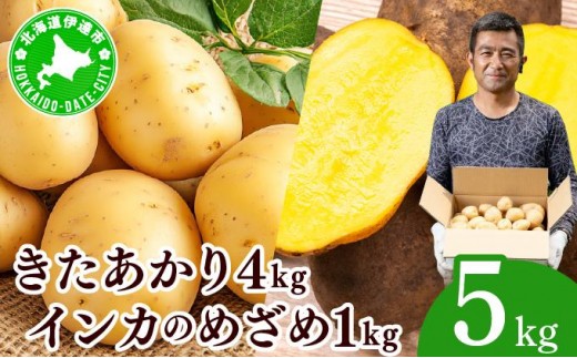 [5525-1113]やまけんや じゃがいも 2種 計5kg きたあかり インカのめざめ ジャガイモ いも イモ 芋 ほくほく ホクホク 甘い アレンジ 国産 産地直送 馬鈴薯 野菜 やさい 北あかり 送料無料 北海道 伊達市 1565208 - 北海道伊達市