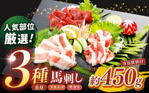 馬刺し 3種 [ 赤身 ・ フタエゴ ・ サガリ ] 450g | 熊本県 熊本 くまもと 和水町 なごみまち なごみ 馬肉 馬刺し 450g セット 食べ比べ 冷凍 ブロック 真空パック