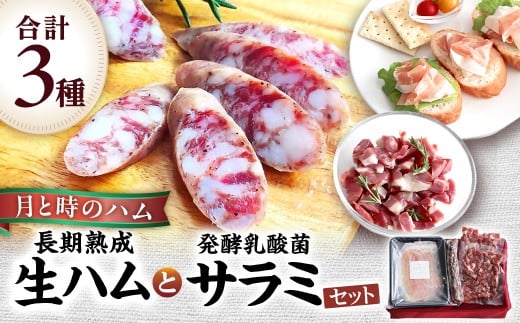 田島畜産の月と時のハム(長期熟成生ハム)と発酵乳酸菌サラミセット  長期熟成 生ハム ハム 塩漬け サラミ 豚肉 ミンチ モモ肉 骨付 冷凍便 佐賀県 太良町 NB38 2189609 - 佐賀県太良町