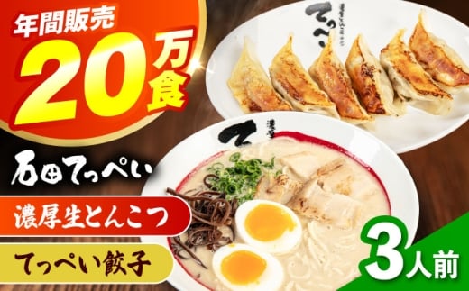 石田てっぺい 濃厚とんこつラーメン＆てっぺい餃子 3人前セット 冷凍 餃子 ギョーザ ラーメン 豚骨ラーメン 惣菜 おかず 国産 大阪府高槻市/無人屋 [AOCX031] 2188840 - 大阪府高槻市