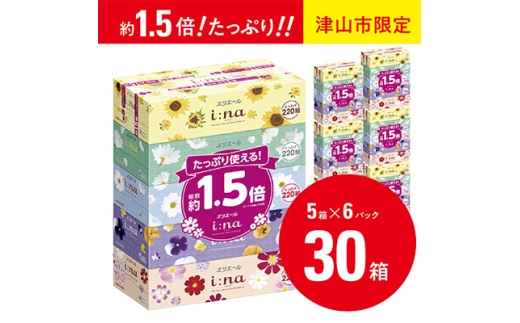＜津山工場限定＞エリエール i:na(イーナ)ティシュー 220組5箱×6パック(30箱)【1615608】 1522815 - 岡山県津山市