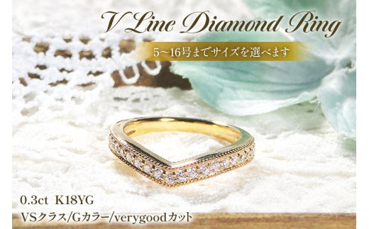 指輪 K18YG イエローゴールド ダイヤモンド 0.3ct 5～16号 Vライン 18金 ダイヤリング V字 ティアラ ミル打ち アンティーク リング アクセサリー ジュエリー アクセ 【f260-k18yg-d】 [オーダーメイドジュエリーメイ 山梨県 韮崎市 20745063-e]