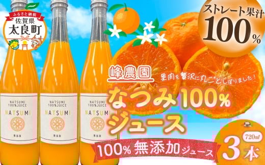 なつみ100％ジュース720ml×3本セット 無添加 ストレートジュース みかんジュース ストレート 100% オレンジジュース ジュース なつみ 柑橘 果汁飲料 果物 くだもの フルーツ 飲料 果汁100% 無着色 無香料 佐賀県 太良町 OD6 961550 - 佐賀県太良町