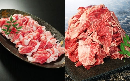 [盛々切り落とし対決!] おおいた和牛切り落とし 約1.5kg(約500g×3)と大分県産「米の恵み」豚切り落とし 約1.6kg(約400g×4) 計約3.1kg