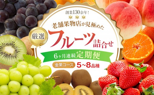 【6ヶ月連続定期便】創業130余年！老舗果物店が見極めた、厳選フルーツ詰合せ♪【金果コース】（5～8品種）