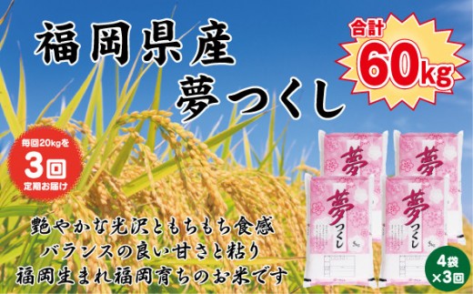 【定期便全3回】【令和7年産新米予約】【食味鑑定士厳選】福岡県産 夢つくし20kg (5kg×4袋) 合計 60kg 2192286 - 福岡県大川市