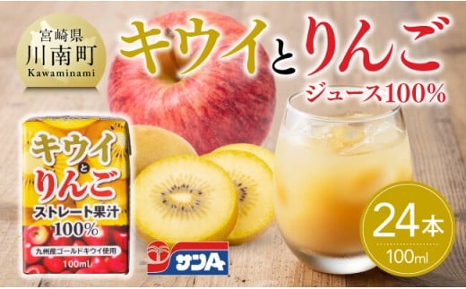 サンAキウイとりんごジュース100％　100ml紙パック×12本×2ケース 【 飲料 ジュース キウイ りんご リンゴ 九州産 紙パック 送料無料 】