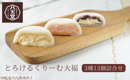 【八天堂】とろけるくりーむ大福12個詰合せ(全3種) 大福 カスタード つぶあん あまおう 苺 スイーツ おやつ デザート フローズン ギフト 冷凍 015007 777744 - 広島県三原市