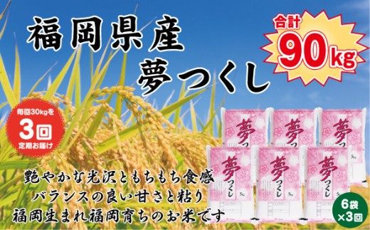 【定期便全3回】【令和7年産新米予約】【食味鑑定士厳選】福岡県産 夢つくし30kg (5kg×6袋) 合計 90kg 2192287 - 福岡県大川市